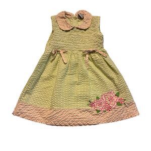 Miss Lana Green And Pink Girls Seer Sucker Spring Dress Trimmed In Plaid. Sz 4T
